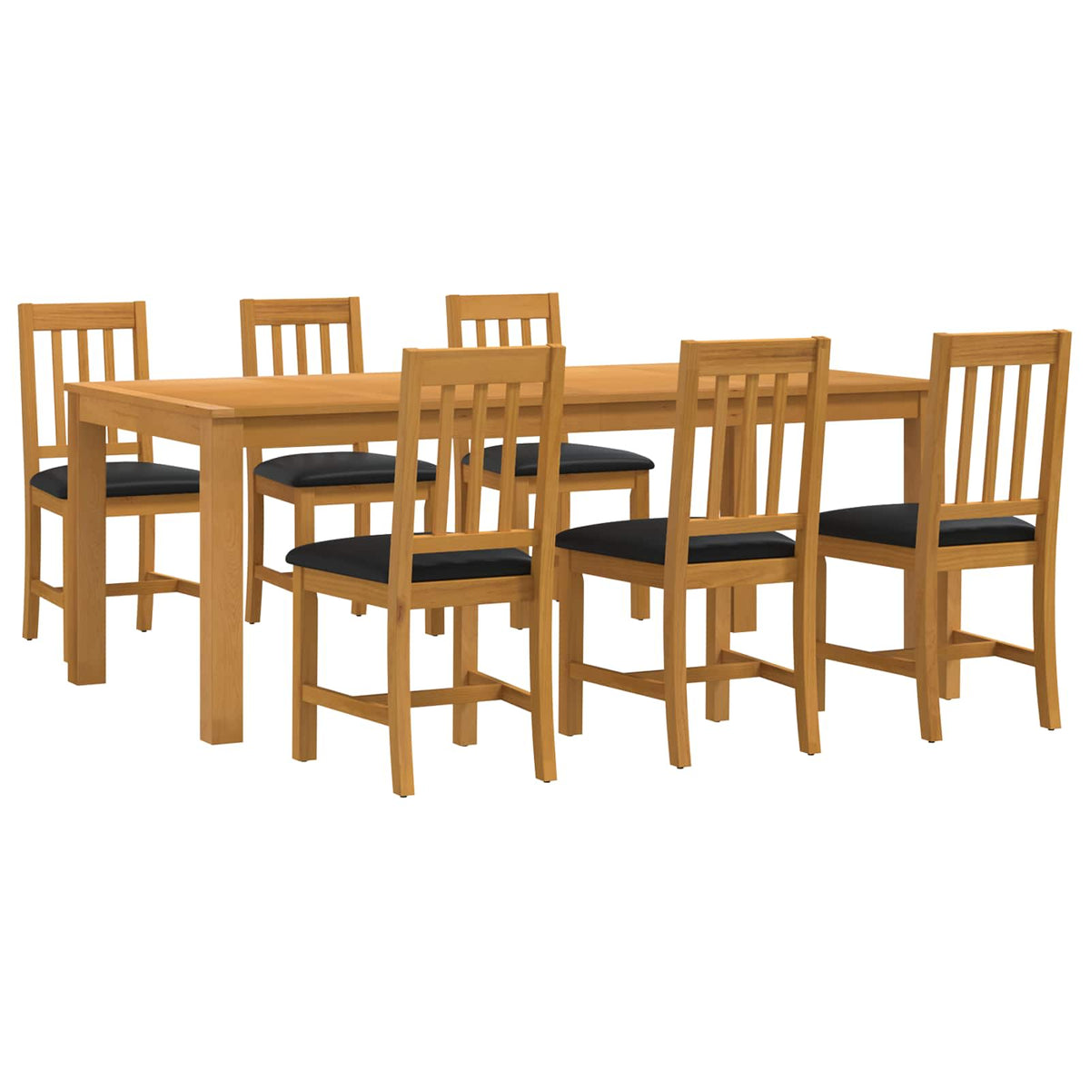 vidaXL Dining Set 7 pcs Black Solid Oak Wood 2