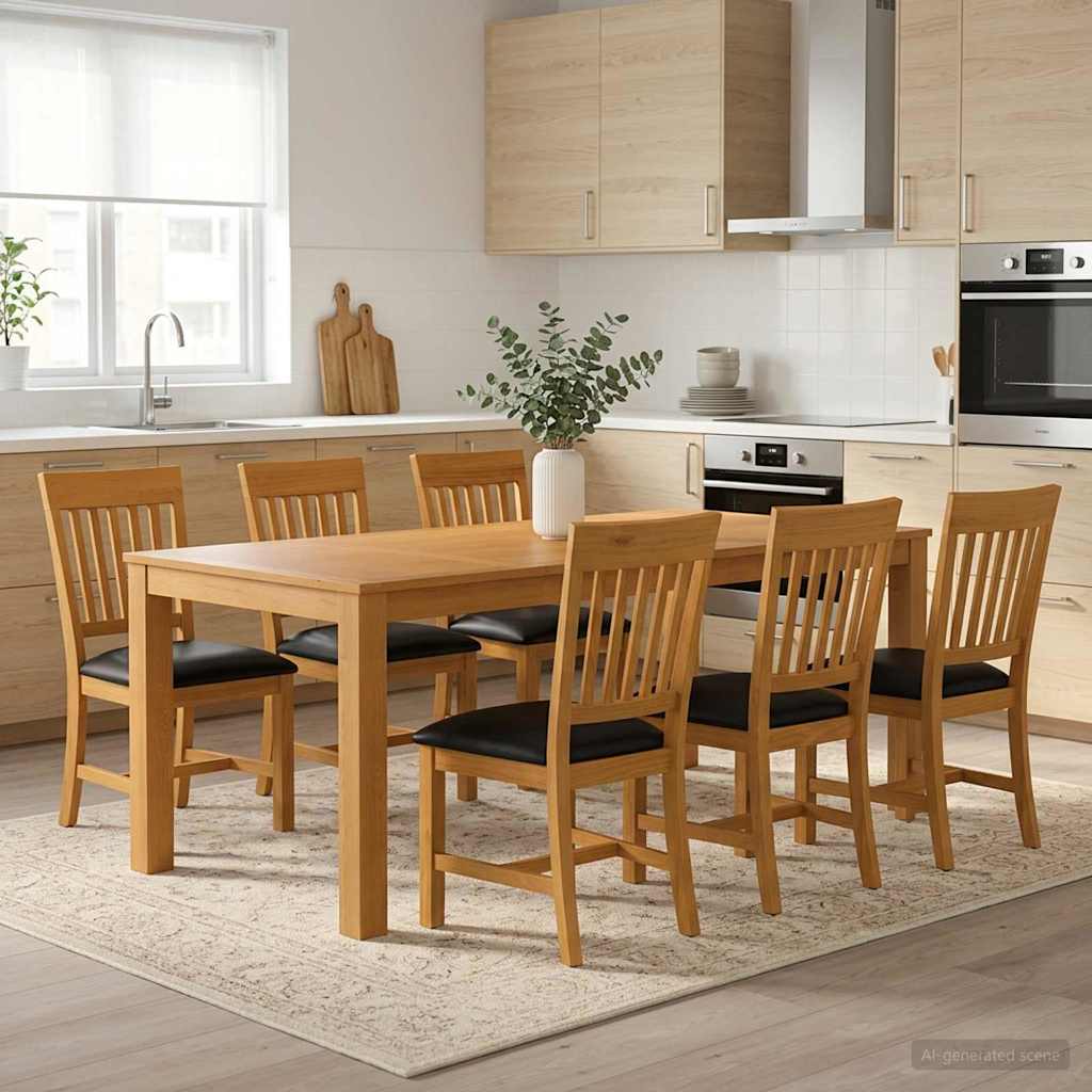 vidaXL Dining Set 7 pcs Black Solid Oak Wood 1