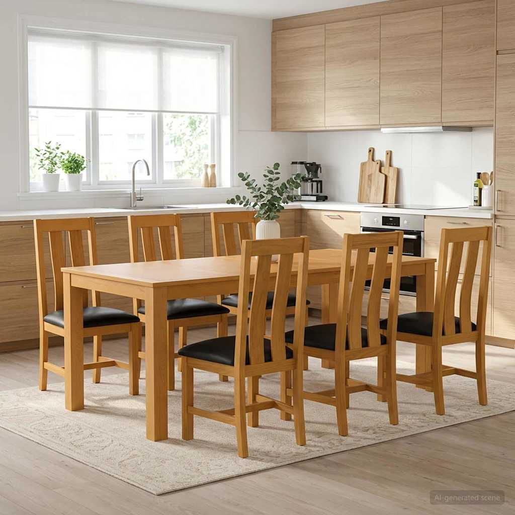 vidaXL Dining Set 7 pcs Black Solid Oak Wood 1