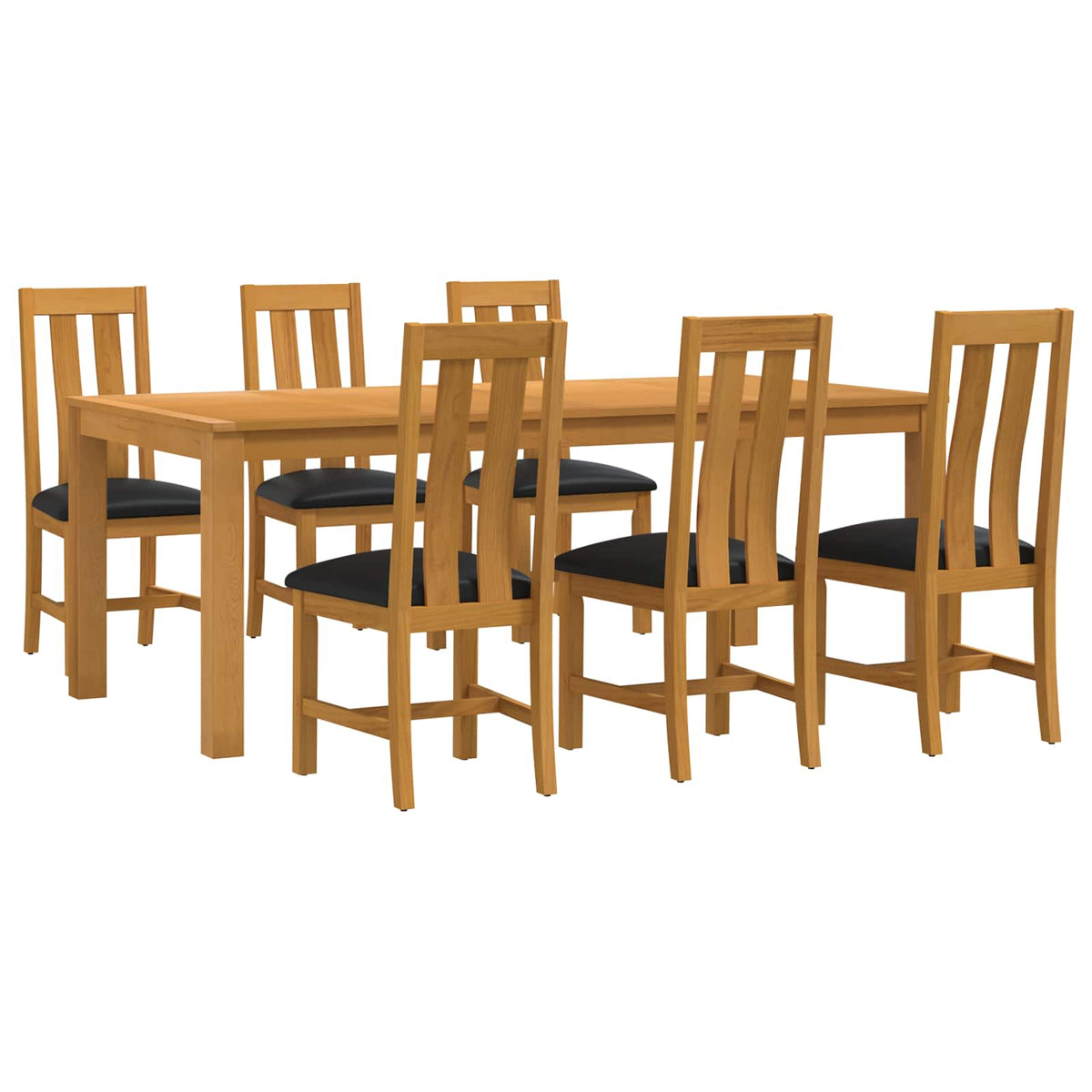 vidaXL Dining Set 7 pcs Black Solid Oak Wood 2