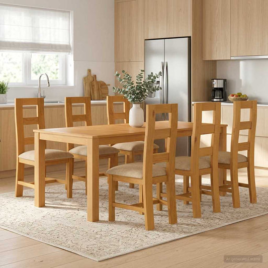 vidaXL Dining Set 7 pcs Beige Solid Oak Wood 1