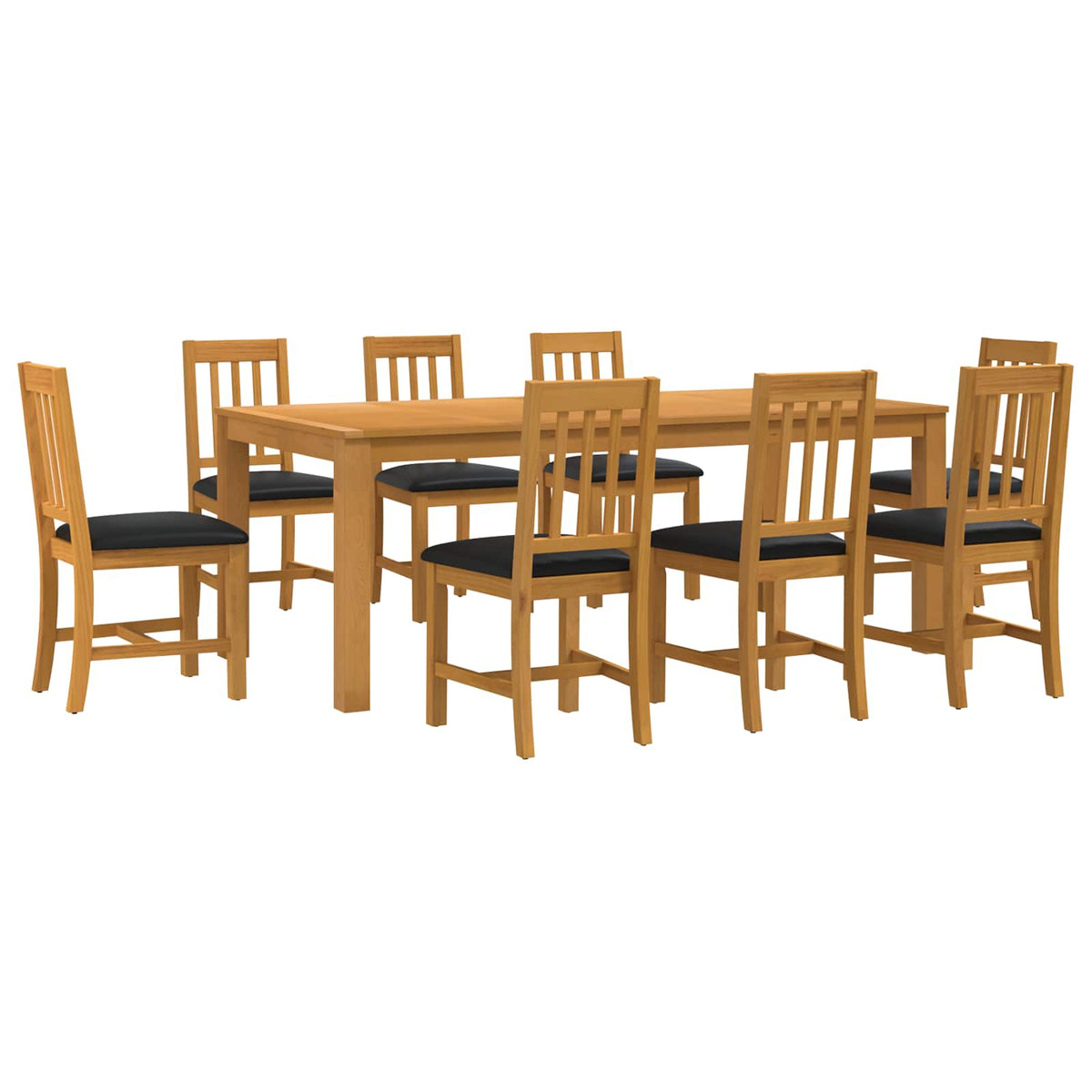 vidaXL Dining Set 9 pcs Black Solid Oak Wood 2