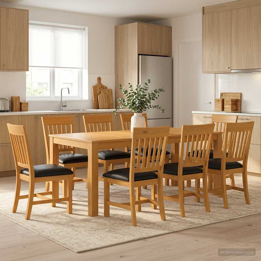 Dining Set 7 pcs Solid Oak Wood Black 200 cm 100 cm Table + 8x chair