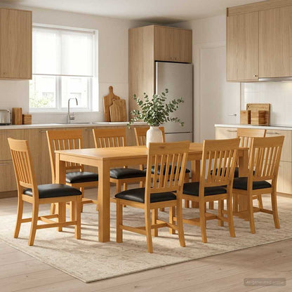 Dining Set 7 pcs Solid Oak Wood Black 200 cm 100 cm Table + 8x chair