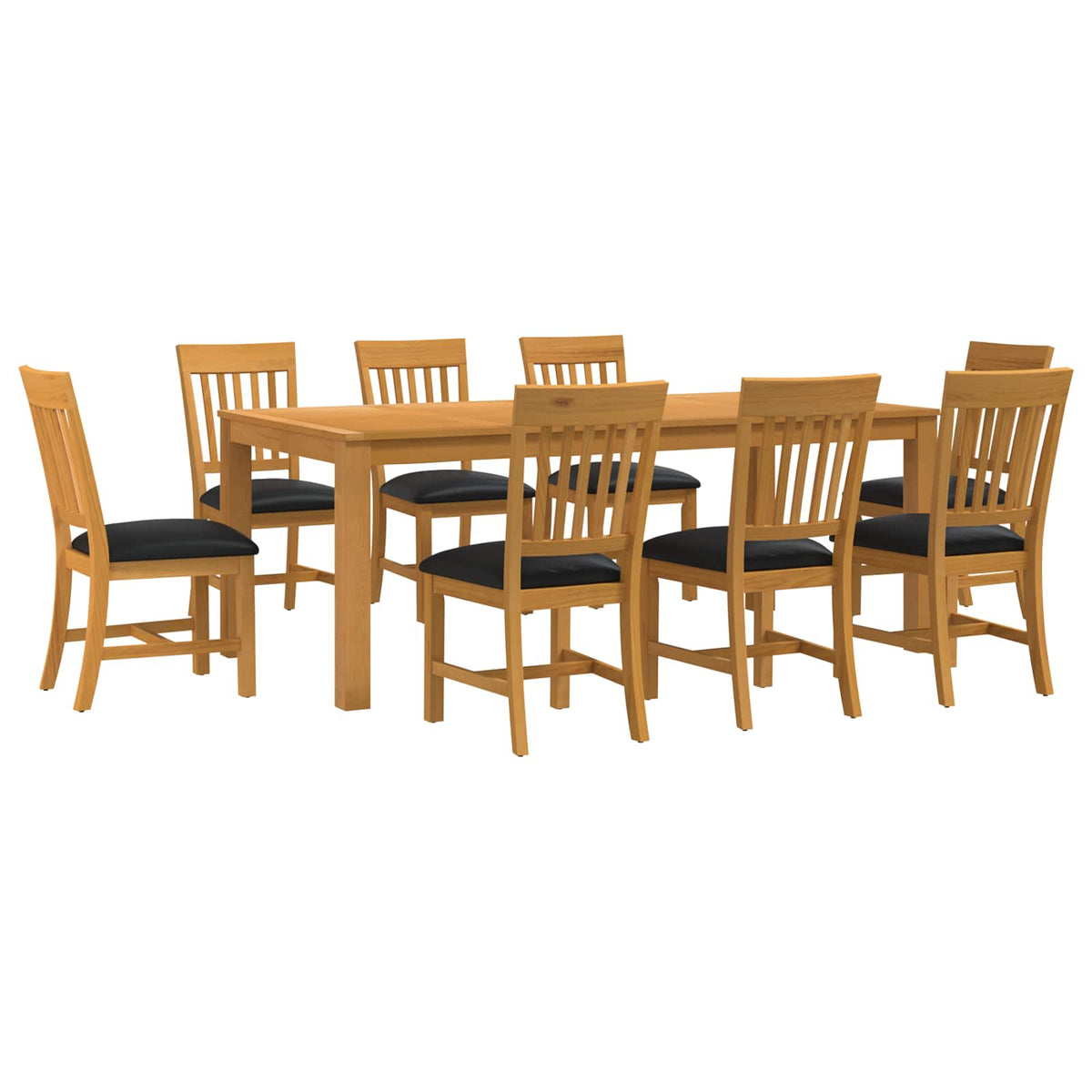 Dining Set 7 pcs Solid Oak Wood Black 200 cm 100 cm Table + 8x chair