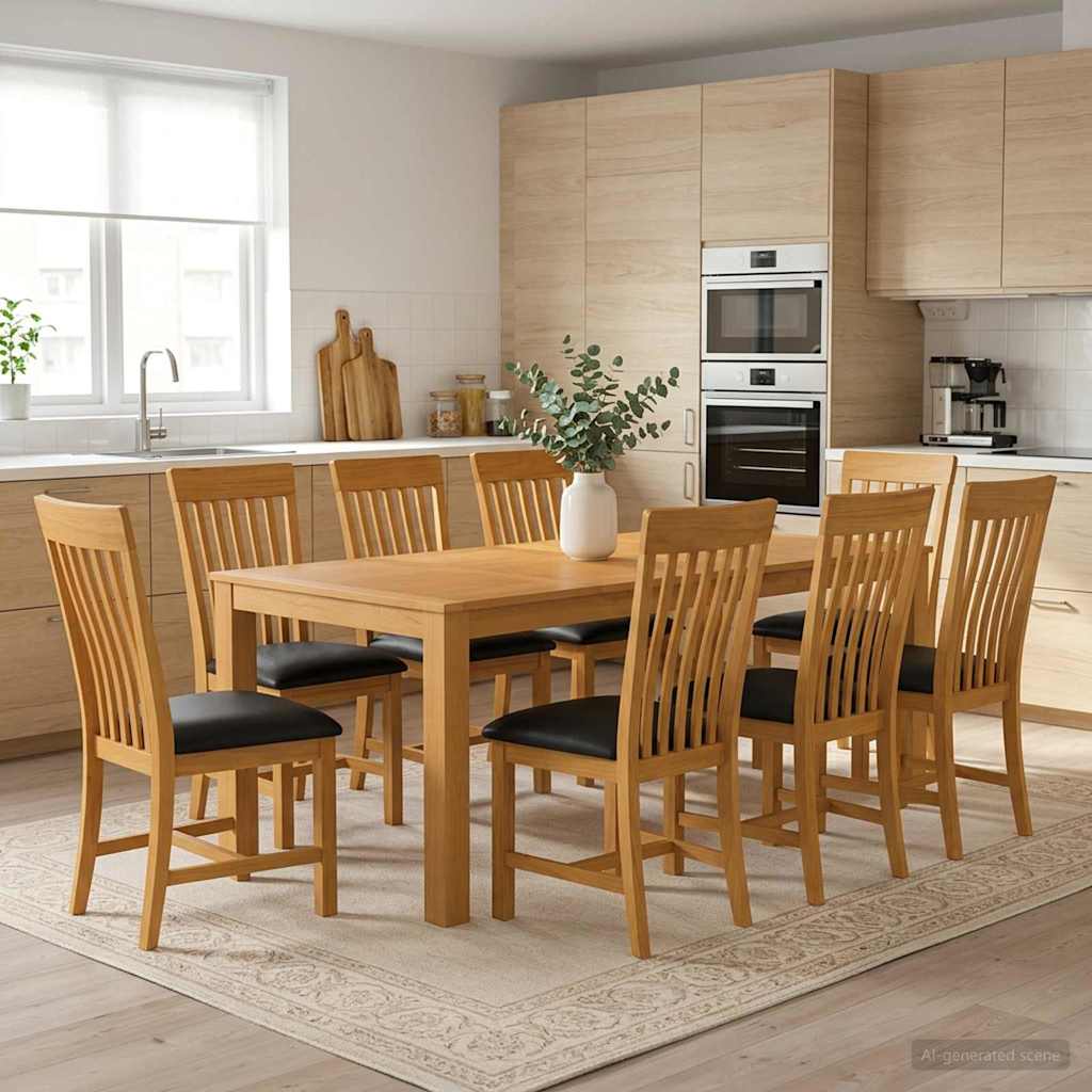 Dining Set RIJSWIJK 5 pcs Solid Oak Wood Black 200 cm 100 cm Table + 8x chair