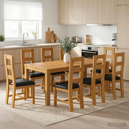 Dining Set LELYSTAD 5 pcs Solid Oak Wood Black 200 cm 100 cm Table + 8x chair