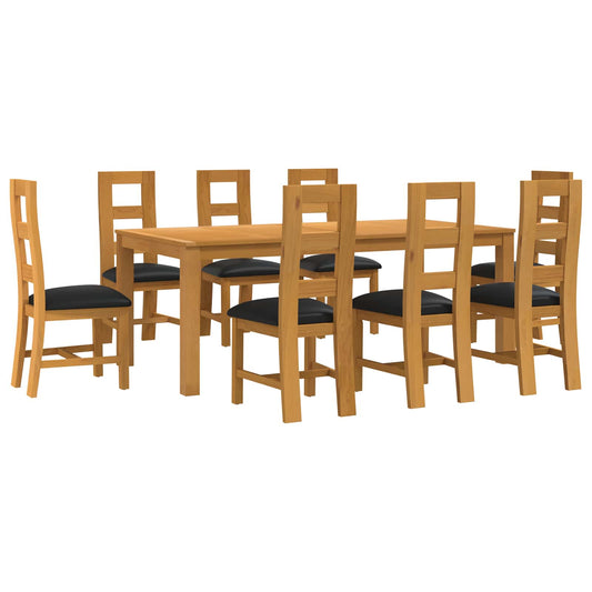 vidaXL Dining Set 9 pcs Black Solid Oak Wood 2