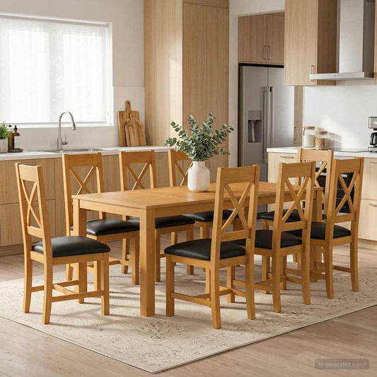 vidaXL Dining Set 9 pcs Black Solid Oak Wood 1
