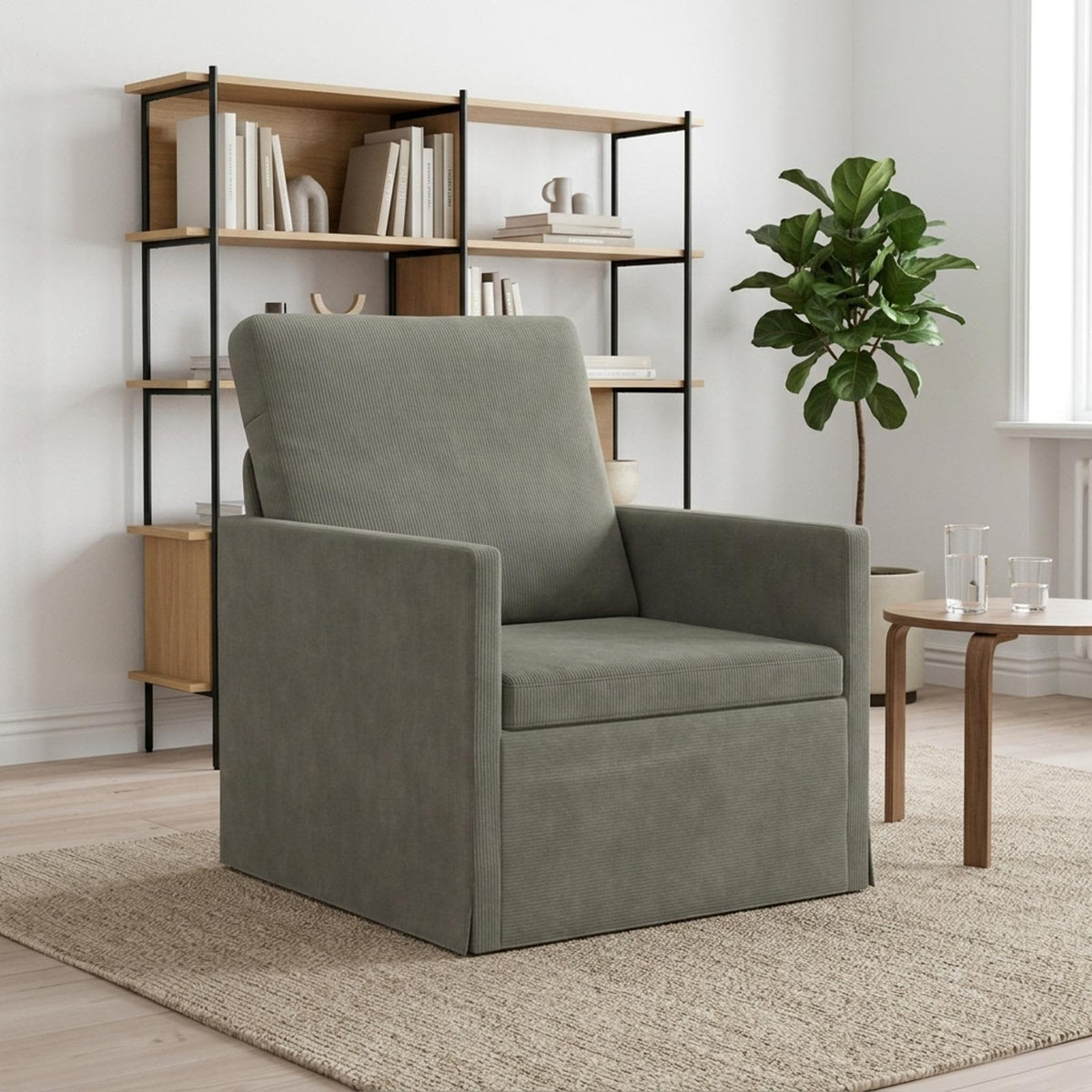 Armchair 70 x 81 x 82 cm Corduroy Fabric 60 cm Light grey
