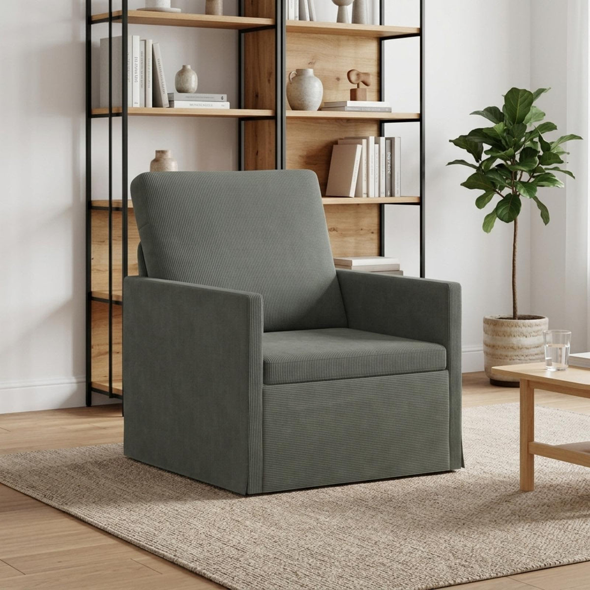 Armchair 70 x 81 x 82 cm Corduroy Fabric 60 cm Dark grey