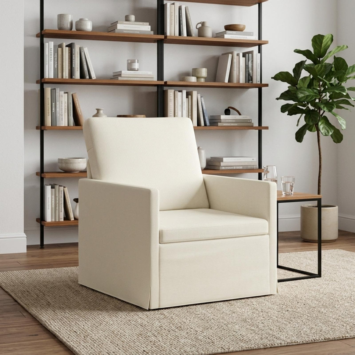 Armchair 70 x 81 x 82 cm Corduroy Fabric 60 cm Cream