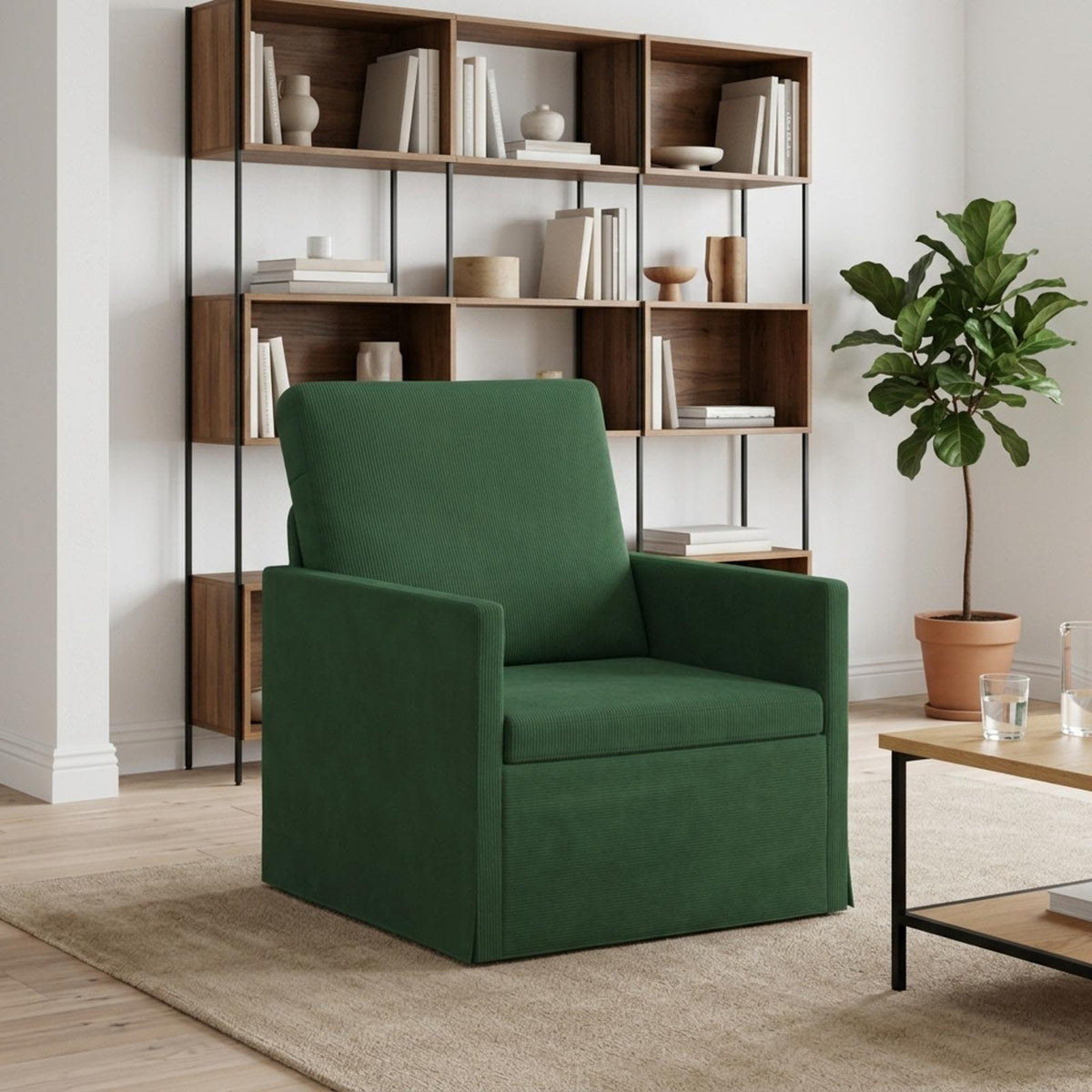 Armchair 70 x 81 x 82 cm Corduroy Fabric 60 cm Jungle green