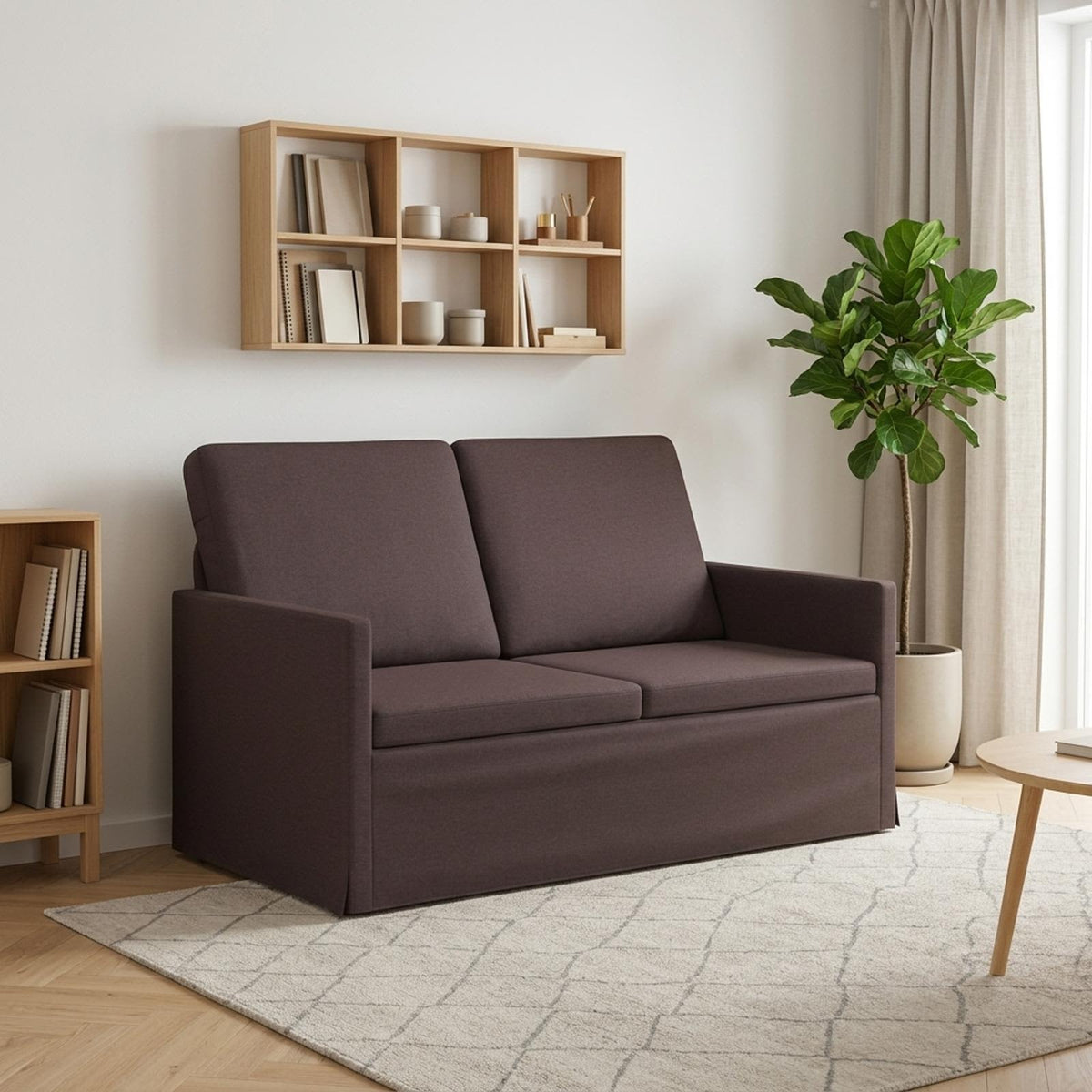 2 Seater Sofa 130 x 81 x 82 cm Fabric 120 cm Dark brown
