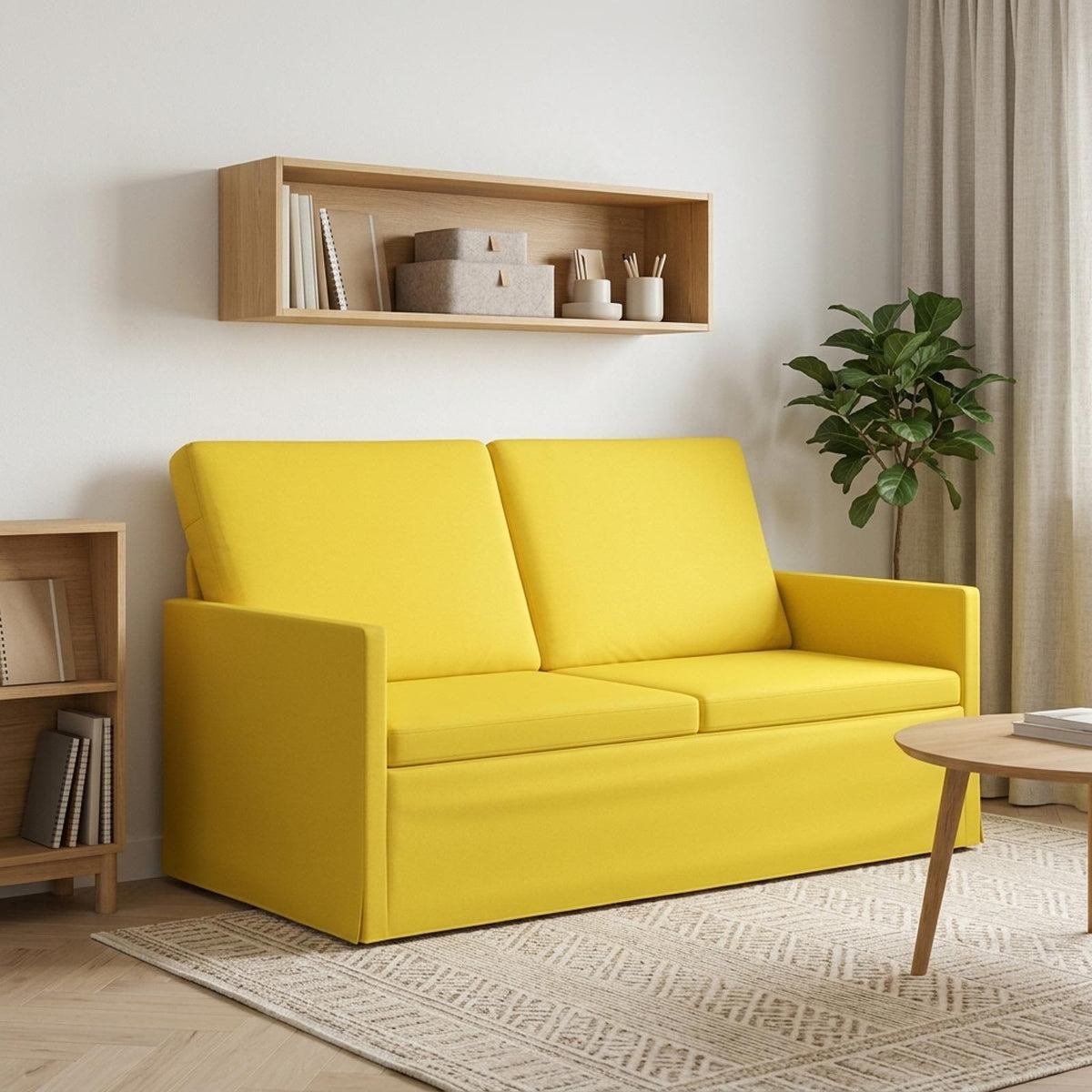 2 Seater Sofa 150 x 81 x 82 cm Fabric 140 cm Light yellow