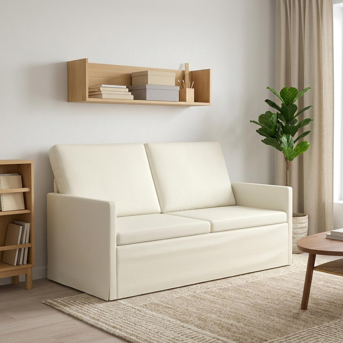 2 Seater Sofa 150 x 81 x 82 cm Corduroy Fabric 140 cm Cream