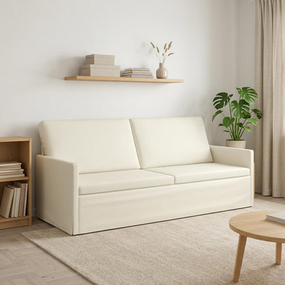 3 Seater Sofa 190 x 81 x 82 cm Corduroy Fabric 180 cm Cream