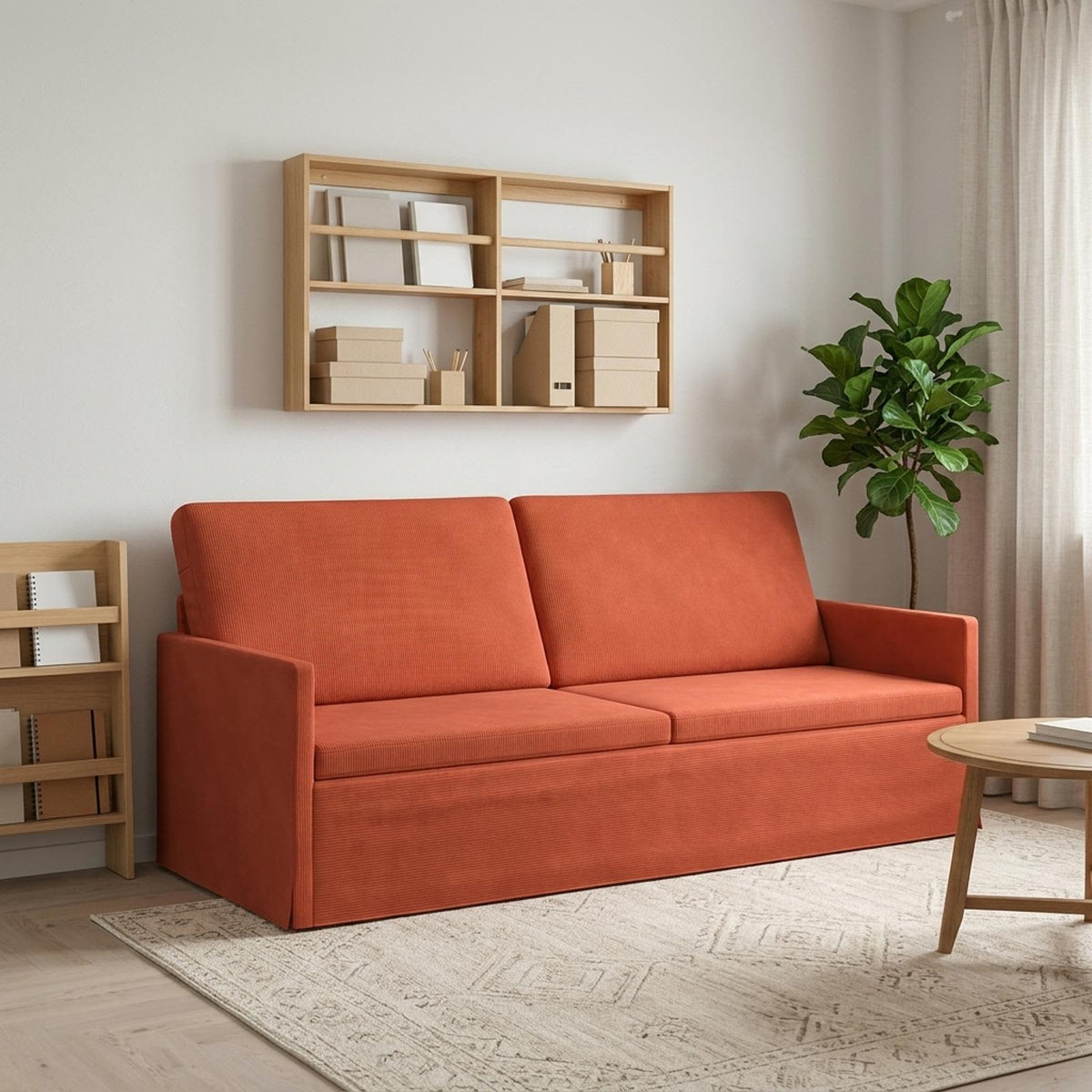 3 Seater Sofa 190 x 81 x 82 cm Corduroy Fabric 180 cm Red orange