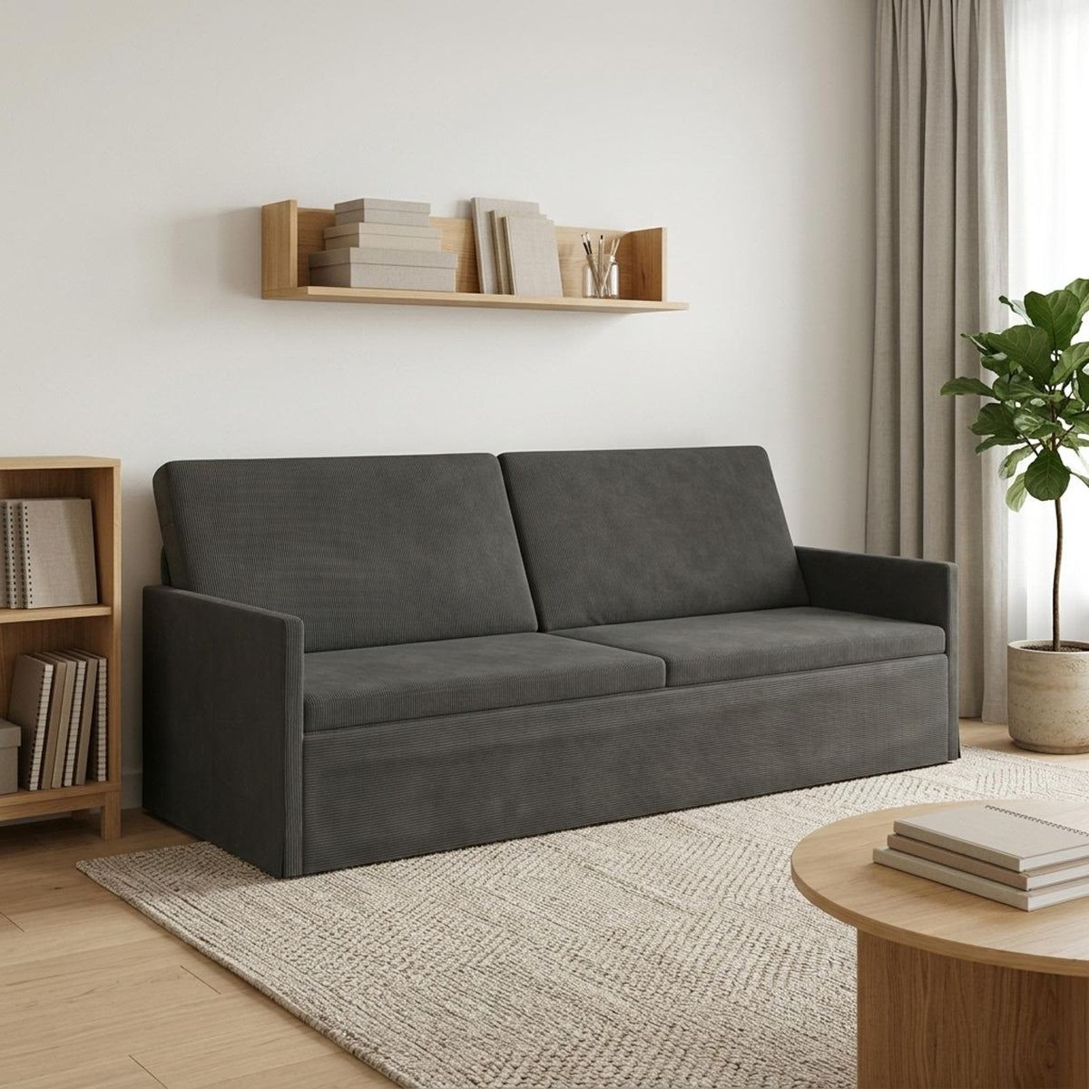 3 Seater Sofa 220 x 81 x 82 cm Corduroy Fabric 210 cm Dark grey