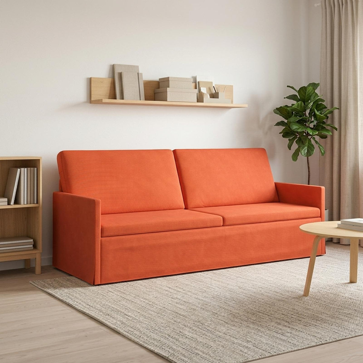 3 Seater Sofa 220 x 81 x 82 cm Corduroy Fabric 210 cm Red orange