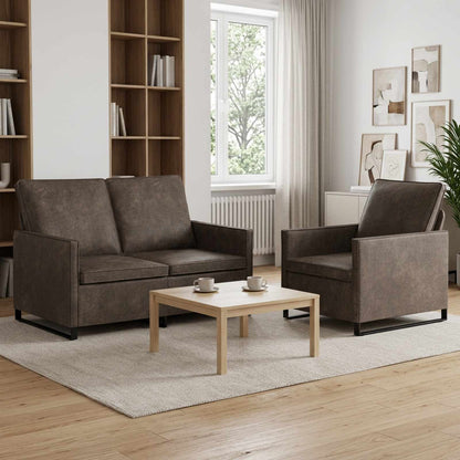 Sofa Set 2 pcs Faux Suede Fabric Dark grey 1-Seater + 2-Seater (120 cm)