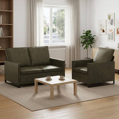 Sofa Set 2 pcs Faux Suede Fabric Army green 1-Seater + 2-Seater (120 cm)