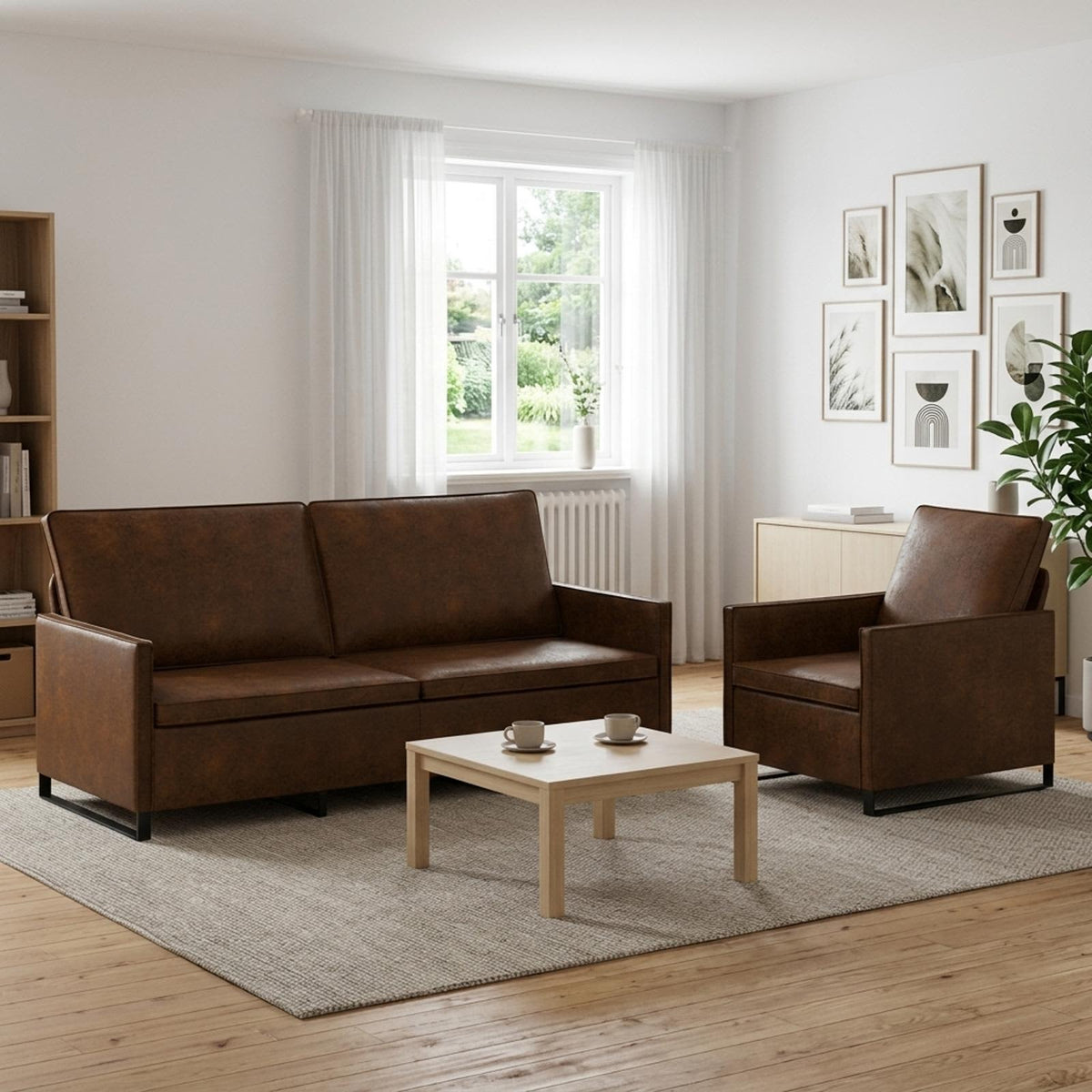Sofa Set 2 pcs Faux Suede Fabric Brown 1-Seater + 3-Seater (180 cm)
