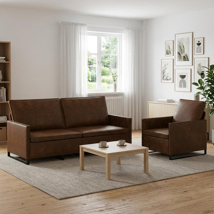 Sofa Set 2 pcs Faux Suede Fabric Brown 1-Seater + 3-Seater (180 cm)