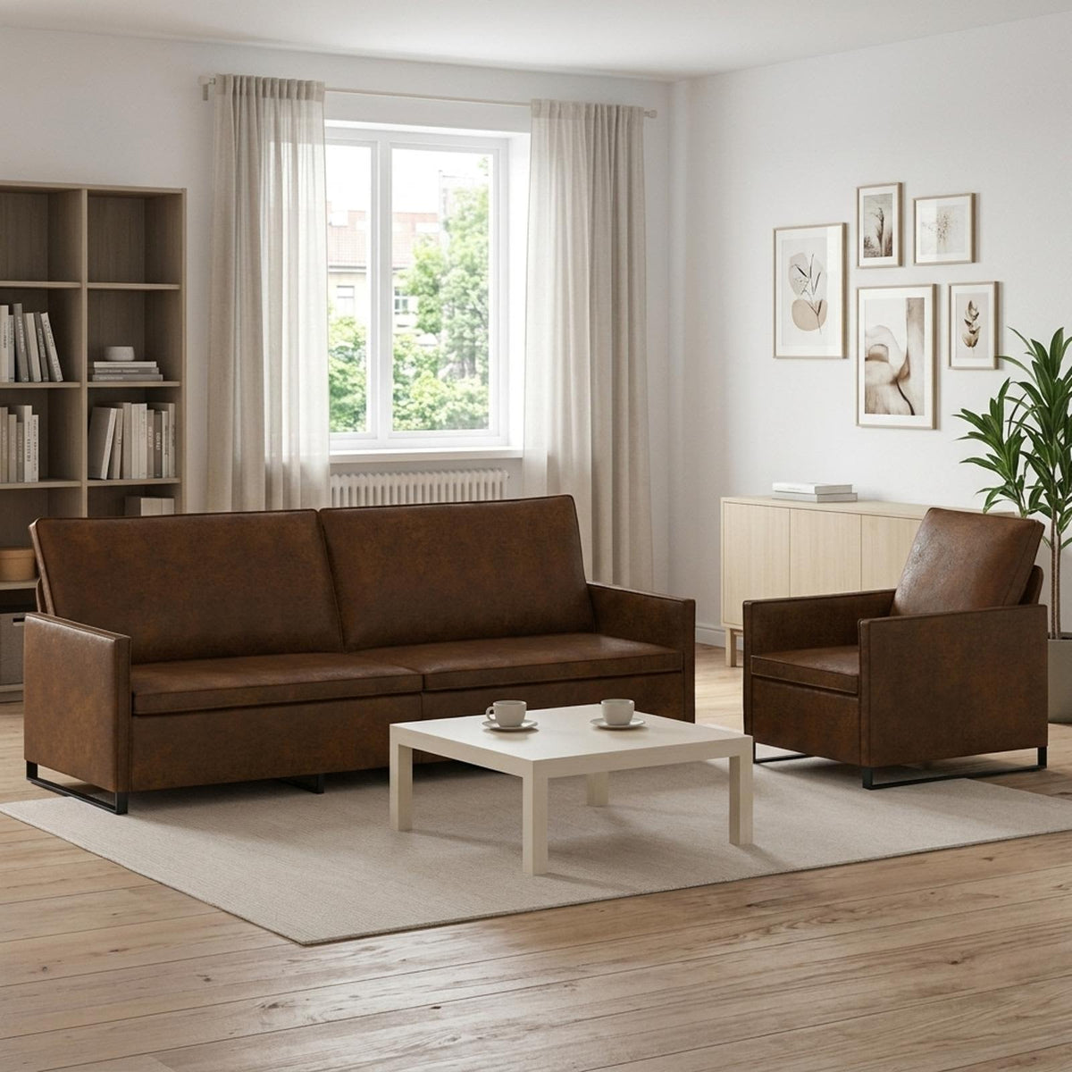 Sofa Set 2 pcs Faux Suede Fabric Brown 1-Seater + 3-Seater (210 cm)