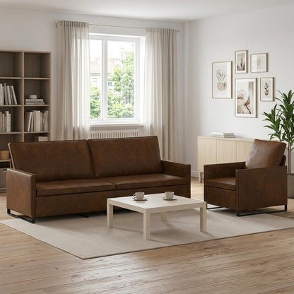 Sofa Set 2 pcs Faux Suede Fabric Brown 1-Seater + 3-Seater (210 cm)