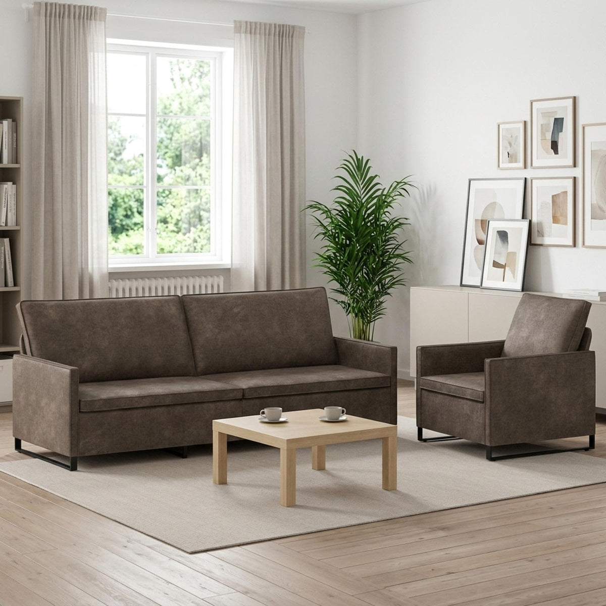Sofa Set 2 pcs Faux Suede Fabric Dark grey 1-Seater + 3-Seater (210 cm)