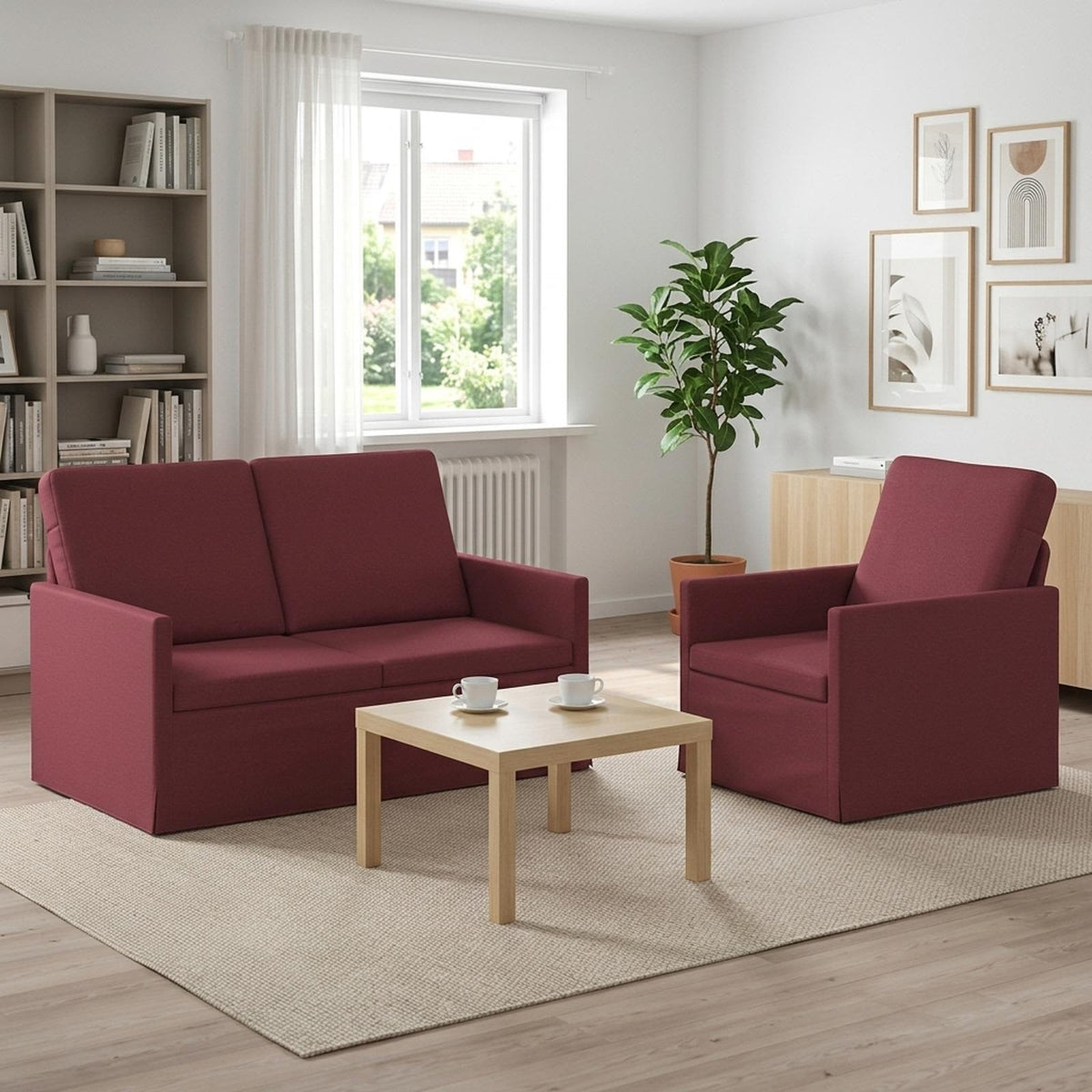 Sofa Set 2 pcs Fabric 1-Seater + 2-Seater (120 cm) Wine red