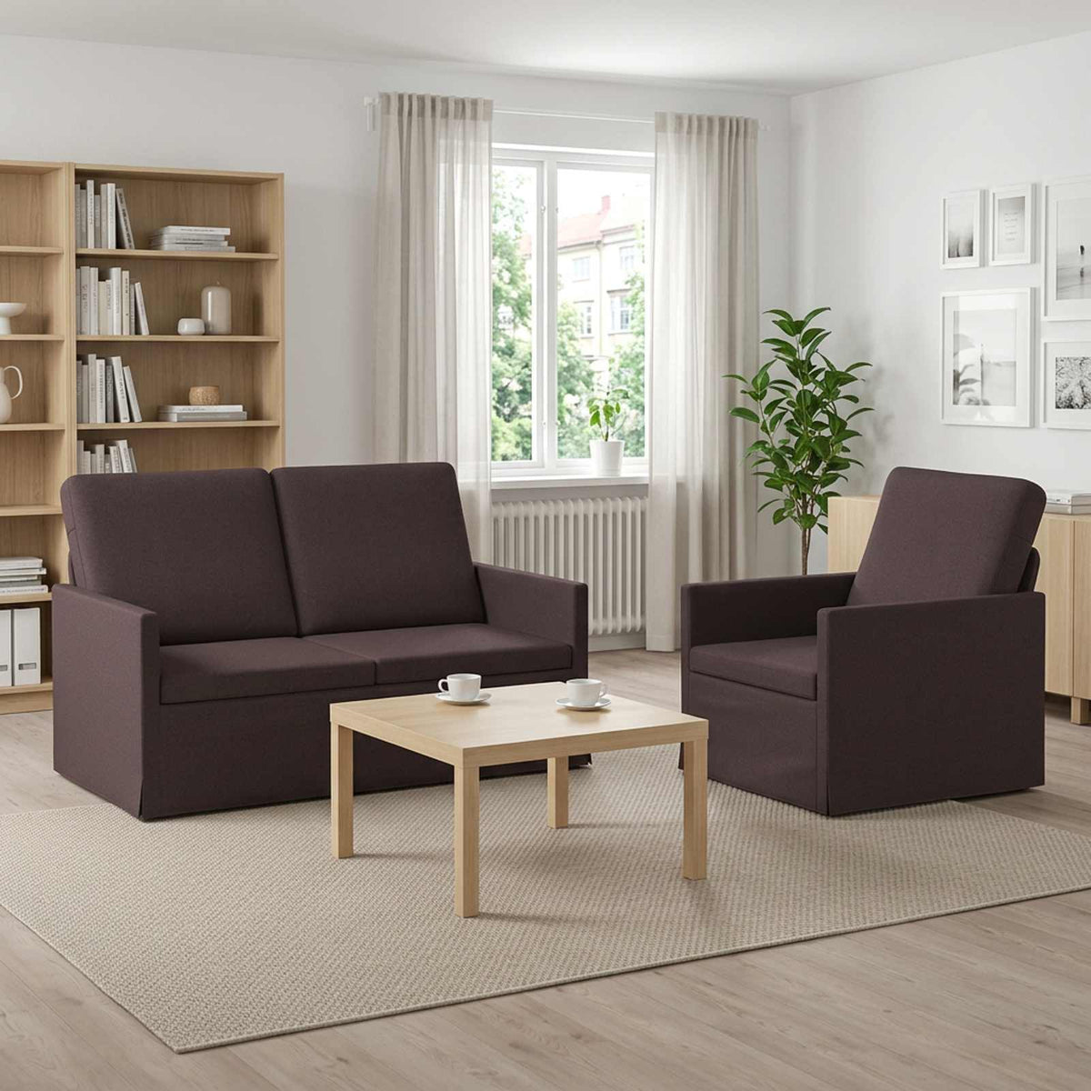 Sofa Set 2 pcs Fabric 1-Seater + 2-Seater (120 cm) Dark brown
