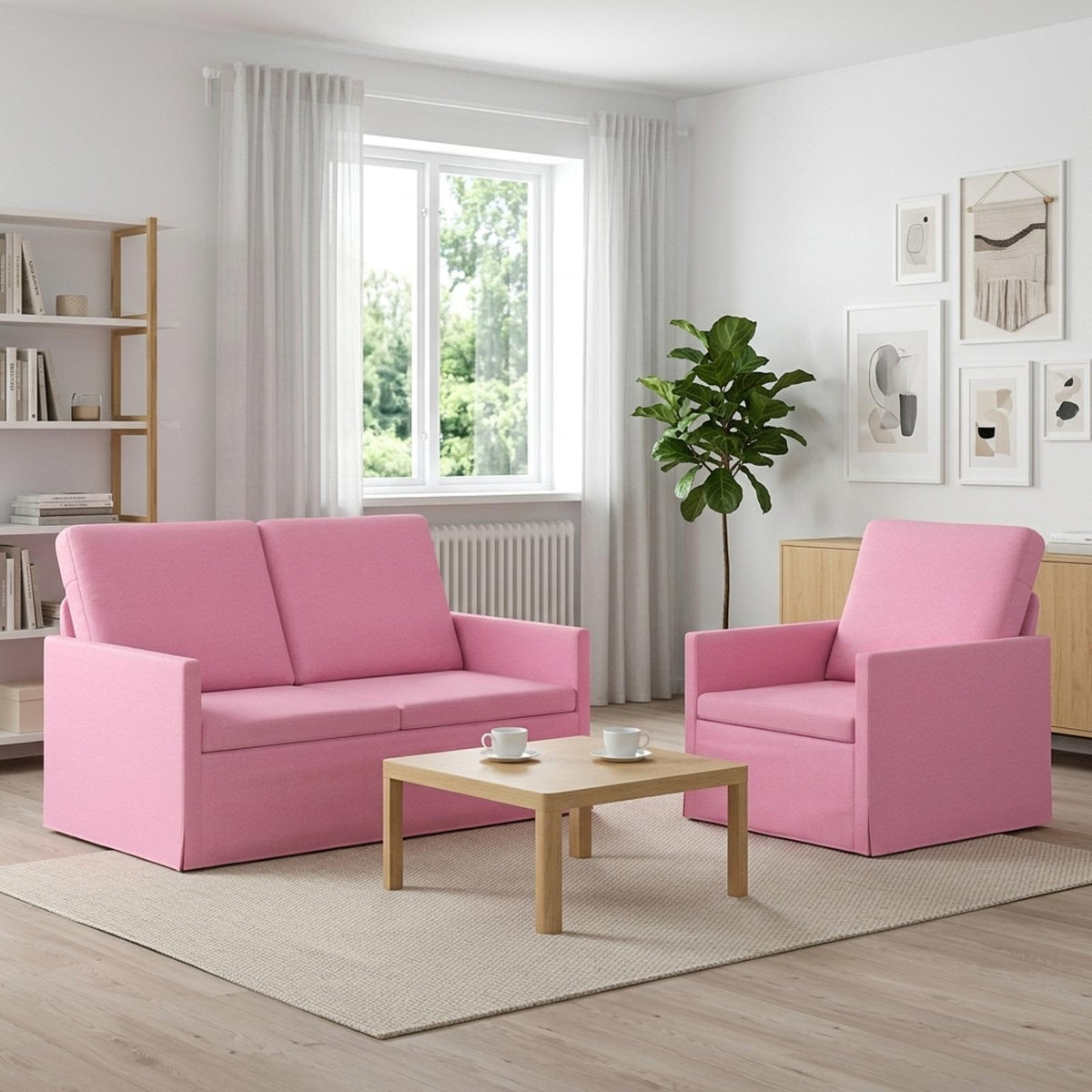 Sofa Set 2 pcs Fabric 1-Seater + 2-Seater (120 cm) Pink