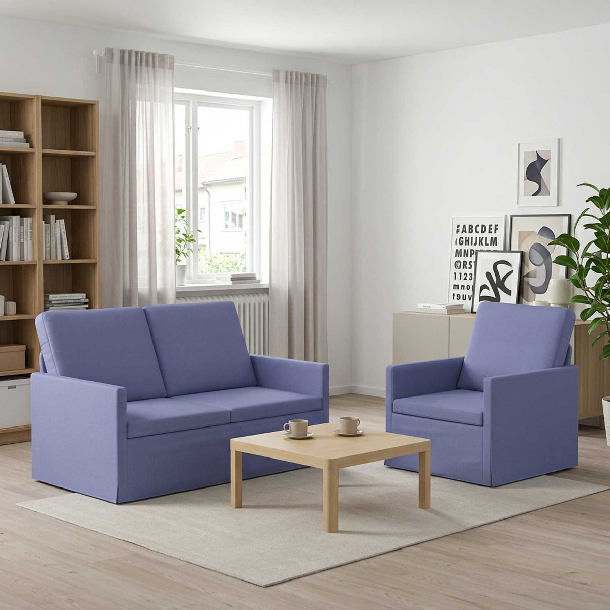 Sofa Set 2 pcs Fabric 1-Seater + 2-Seater (120 cm) Jeans blue