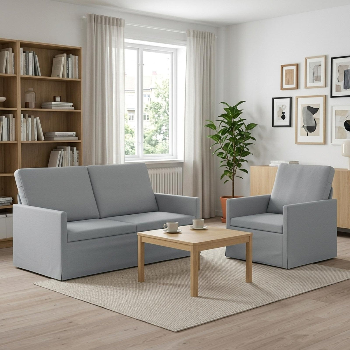 Sofa Set 2 pcs Fabric 1-Seater + 2-Seater (140 cm) Light grey