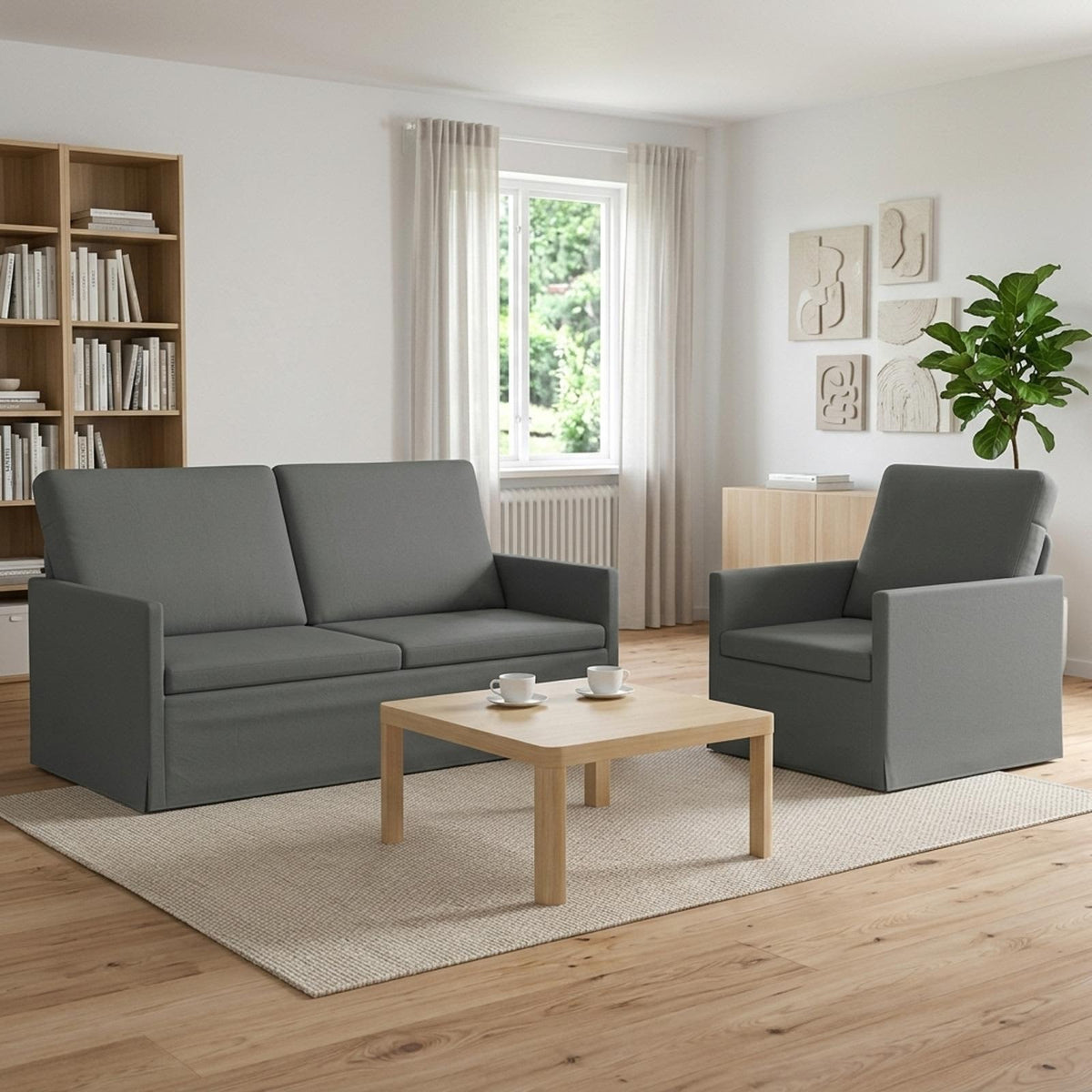 Sofa Set 2 pcs Fabric 1-Seater + 2-Seater (140 cm) Dark grey