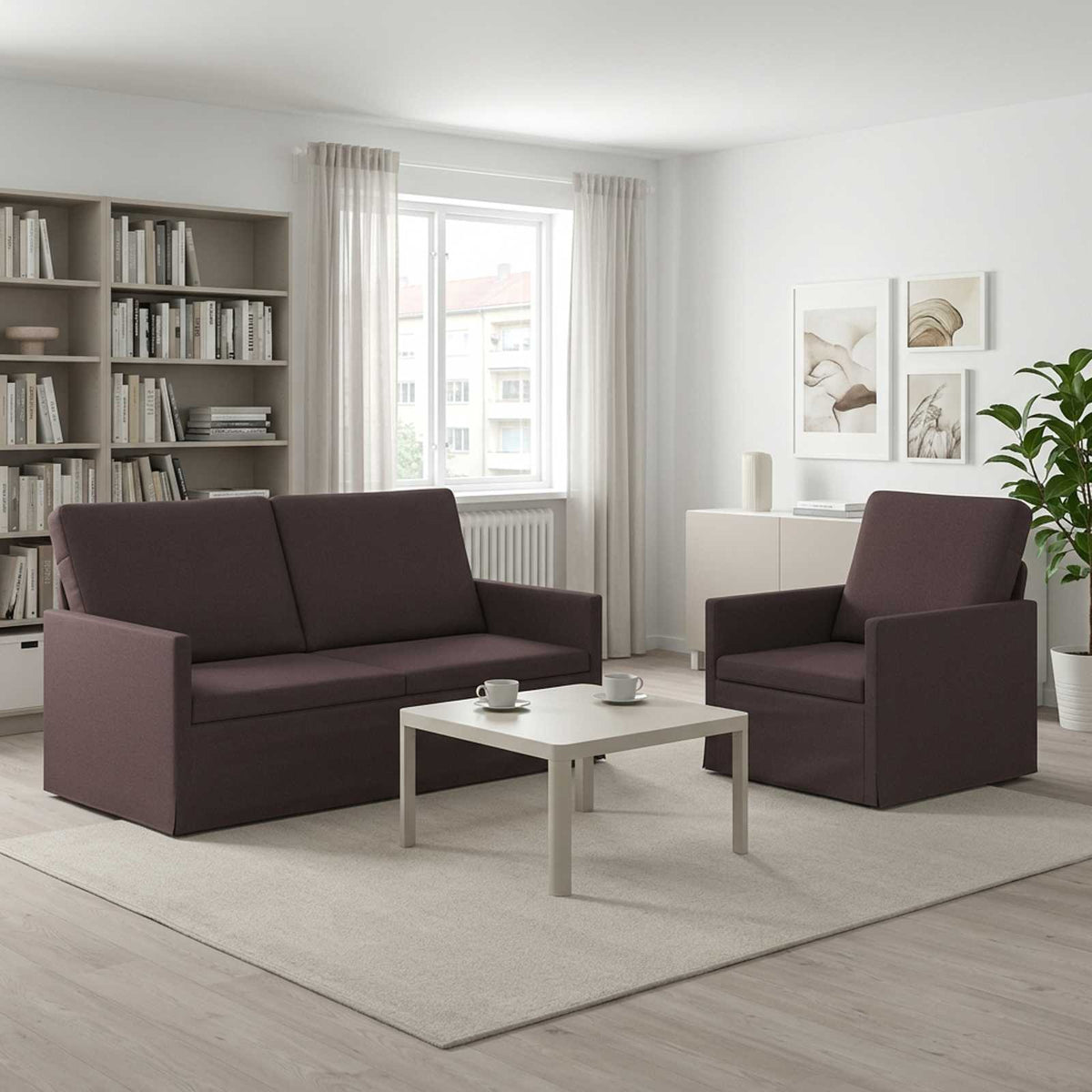 Sofa Set 2 pcs Fabric 1-Seater + 2-Seater (140 cm) Dark brown