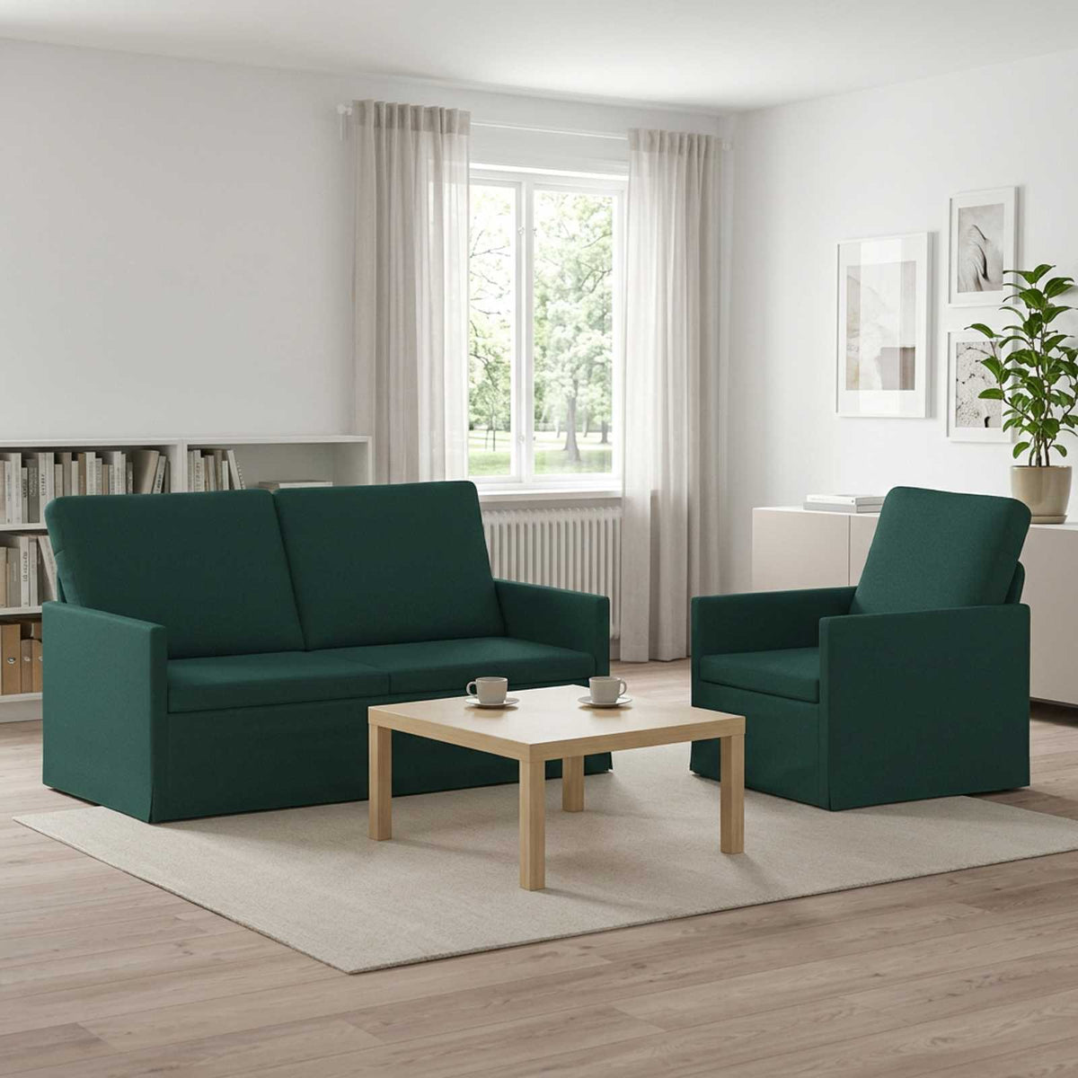 Sofa Set 2 pcs Fabric 1-Seater + 2-Seater (140 cm) Dark green