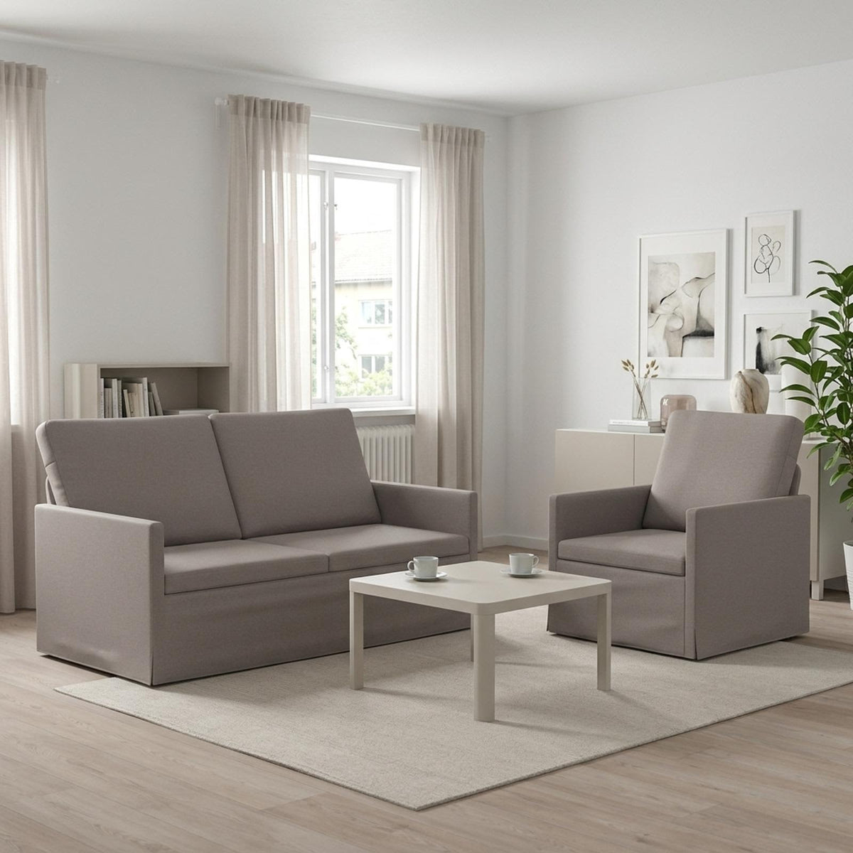 Sofa Set 2 pcs Fabric 1-Seater + 2-Seater (140 cm) Taupe