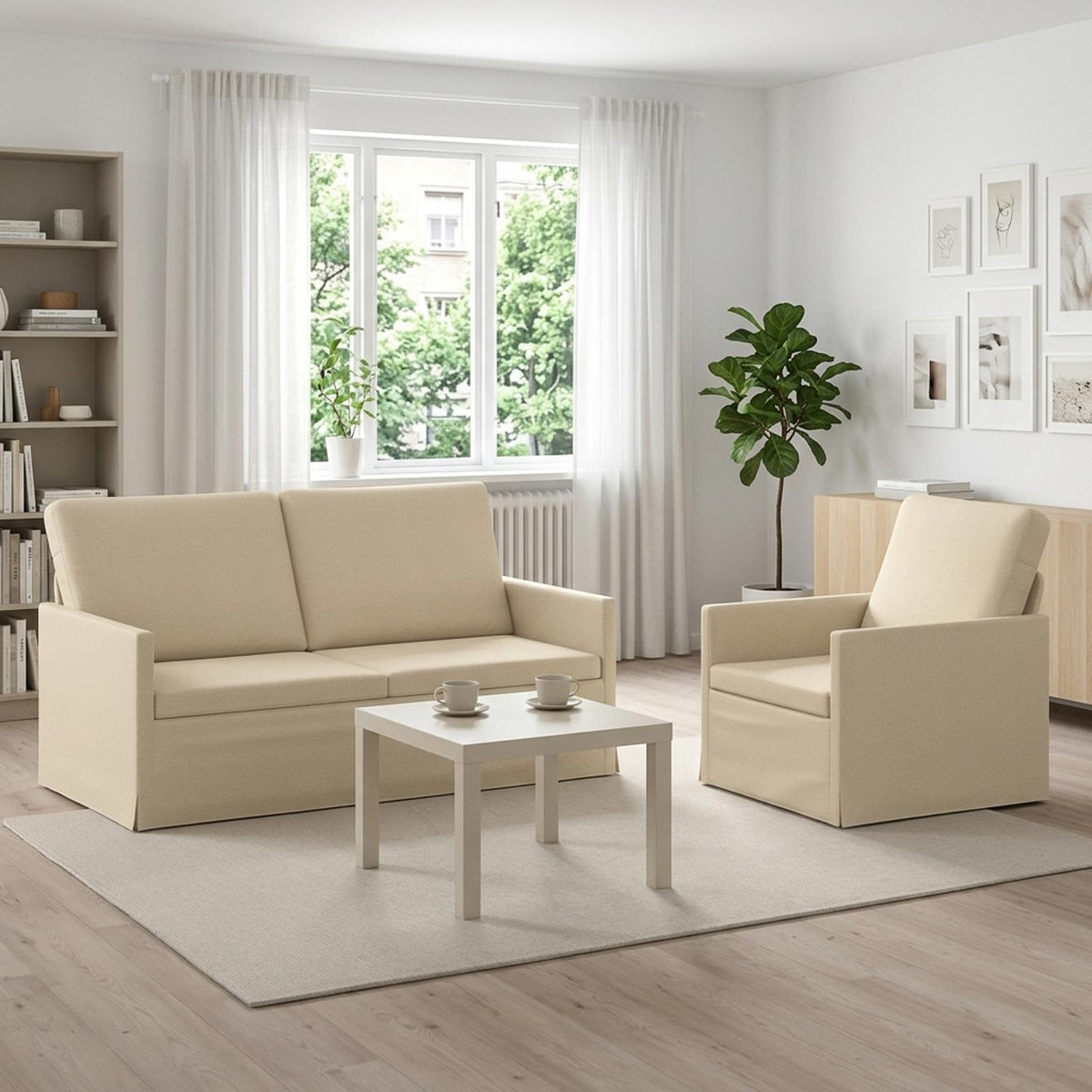Sofa Set 2 pcs Fabric 1-Seater + 2-Seater (140 cm) Cream