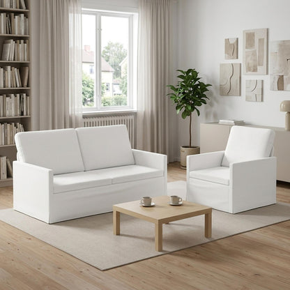 Sofa Set 2 pcs Fabric 1-Seater + 2-Seater (140 cm) White