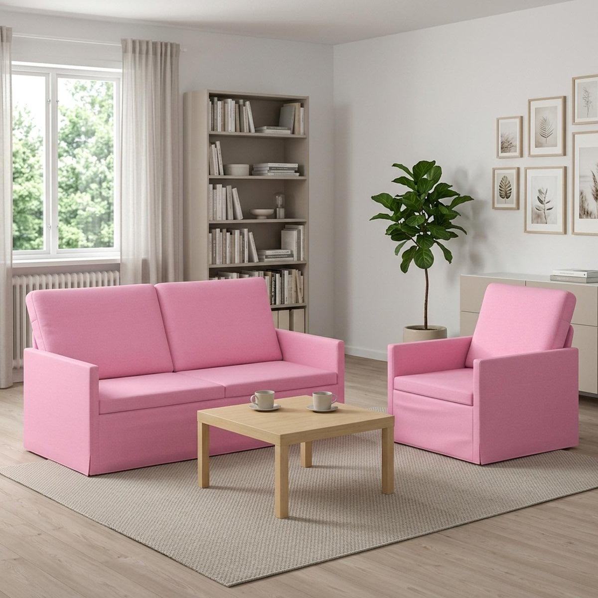Sofa Set 2 pcs Fabric 1-Seater + 2-Seater (140 cm) Pink