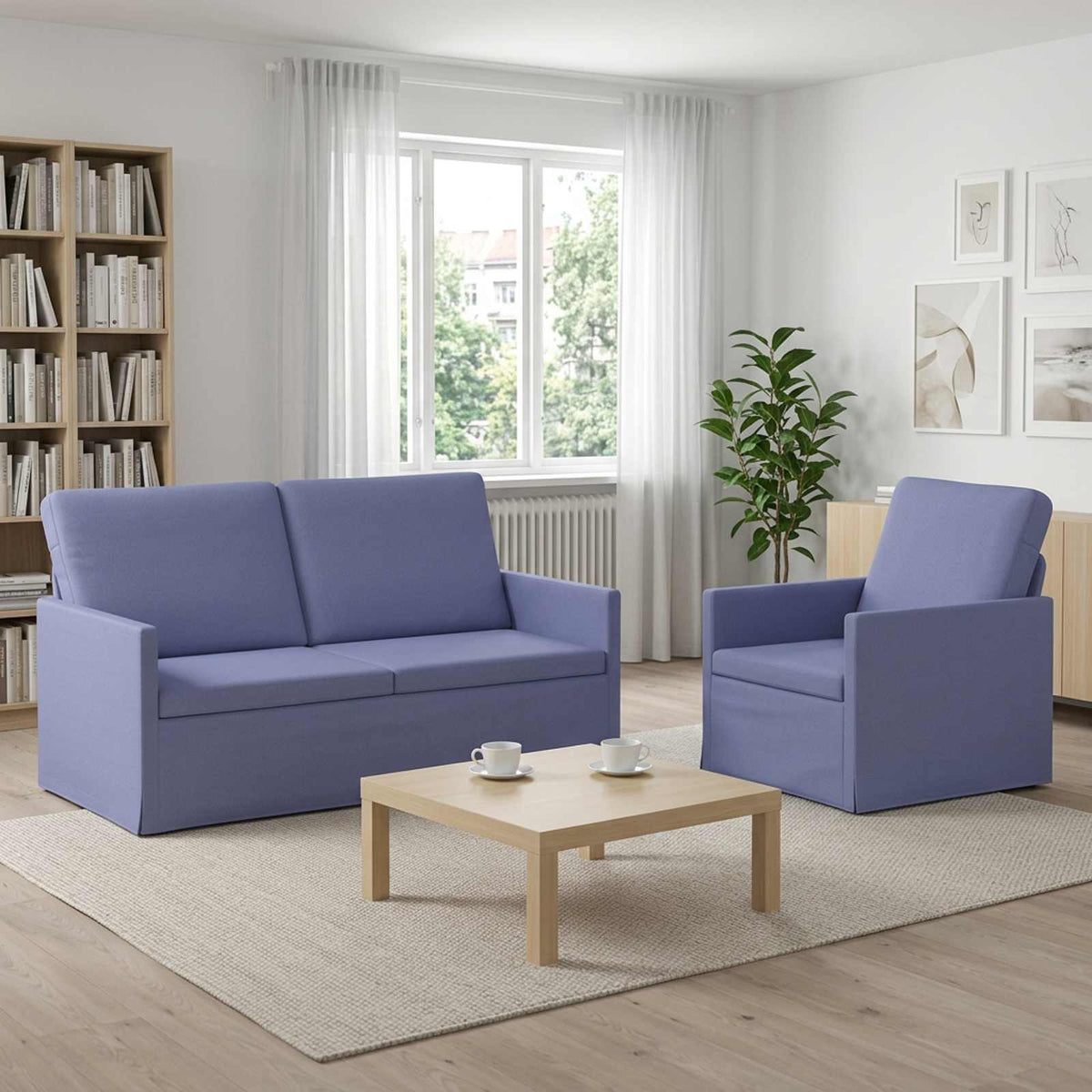 Sofa Set 2 pcs Fabric 1-Seater + 2-Seater (140 cm) Jeans blue