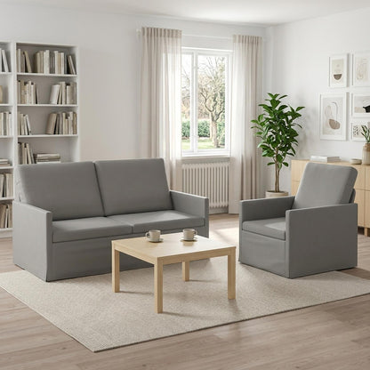 Sofa Set 2 pcs Velvet 1-Seater + 2-Seater (140 cm) Light grey