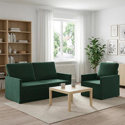 Sofa Set 2 pcs Velvet 1-Seater + 2-Seater (140 cm) Dark green