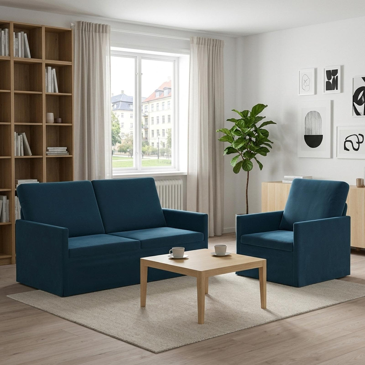 Sofa Set 2 pcs Velvet 1-Seater + 2-Seater (140 cm) Blue