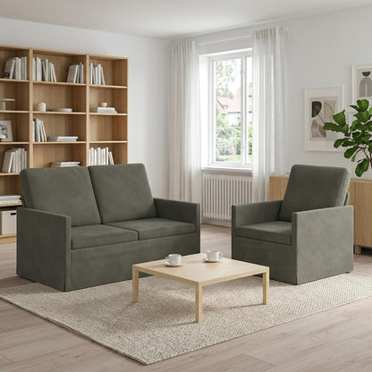 Sofa Set 2 pcs Corduroy Fabric 1-Seater + 2-Seater (120 cm) Light grey