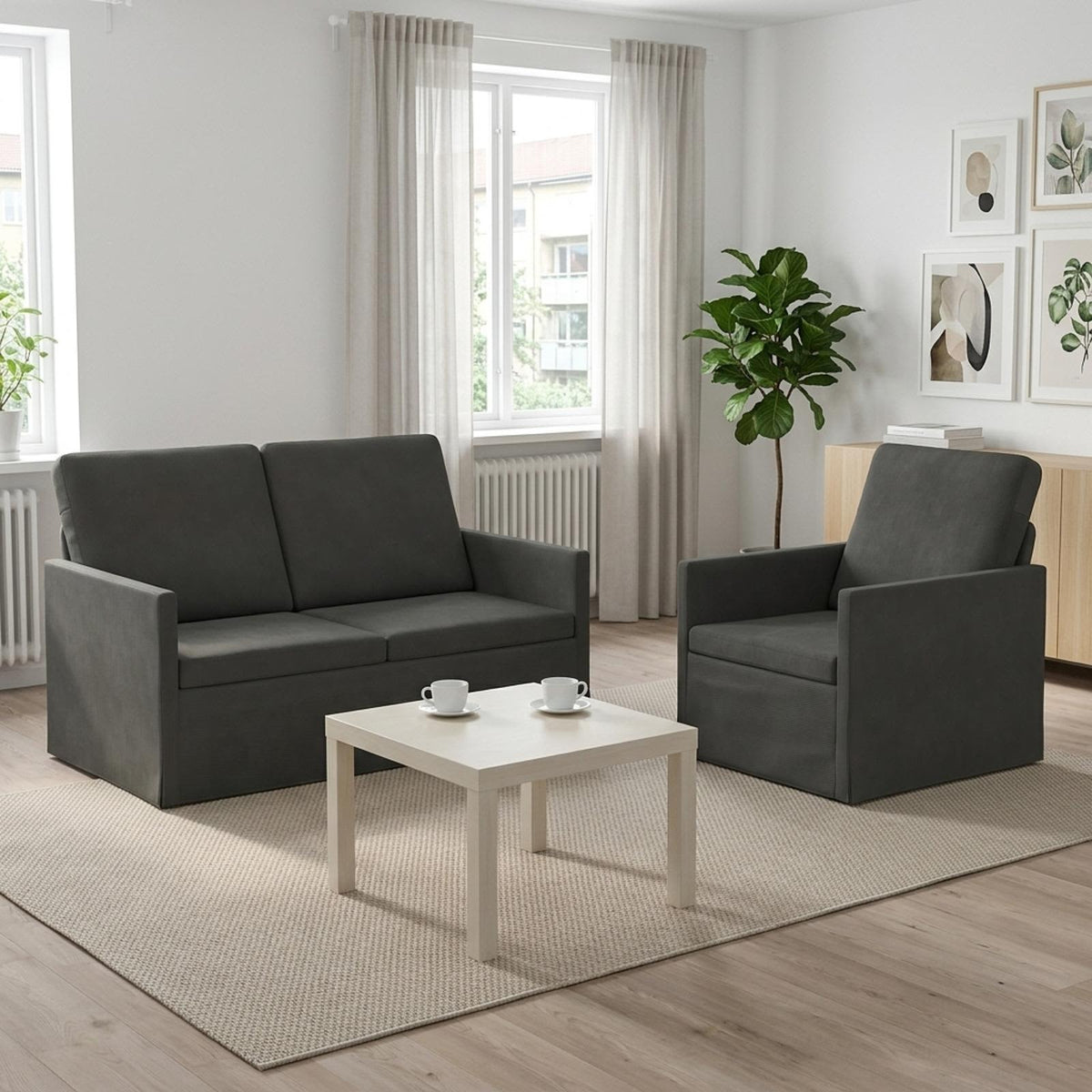 Sofa Set 2 pcs Corduroy Fabric 1-Seater + 2-Seater (120 cm) Dark grey