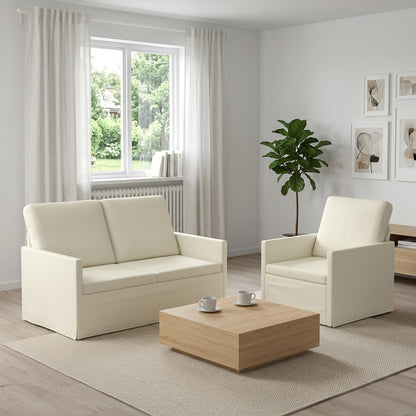Sofa Set 2 pcs Corduroy Fabric 1-Seater + 2-Seater (120 cm) Cream